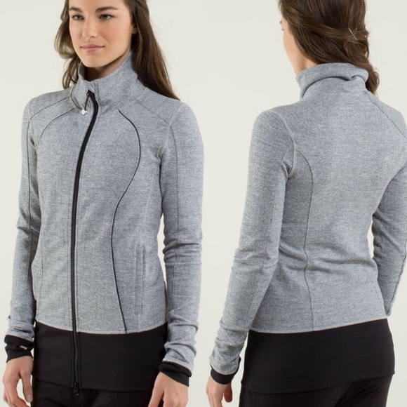 Lululemon Nice Asana Jacket  Heathered Herringbone Black White Size 10 - Picture 1 of 16
